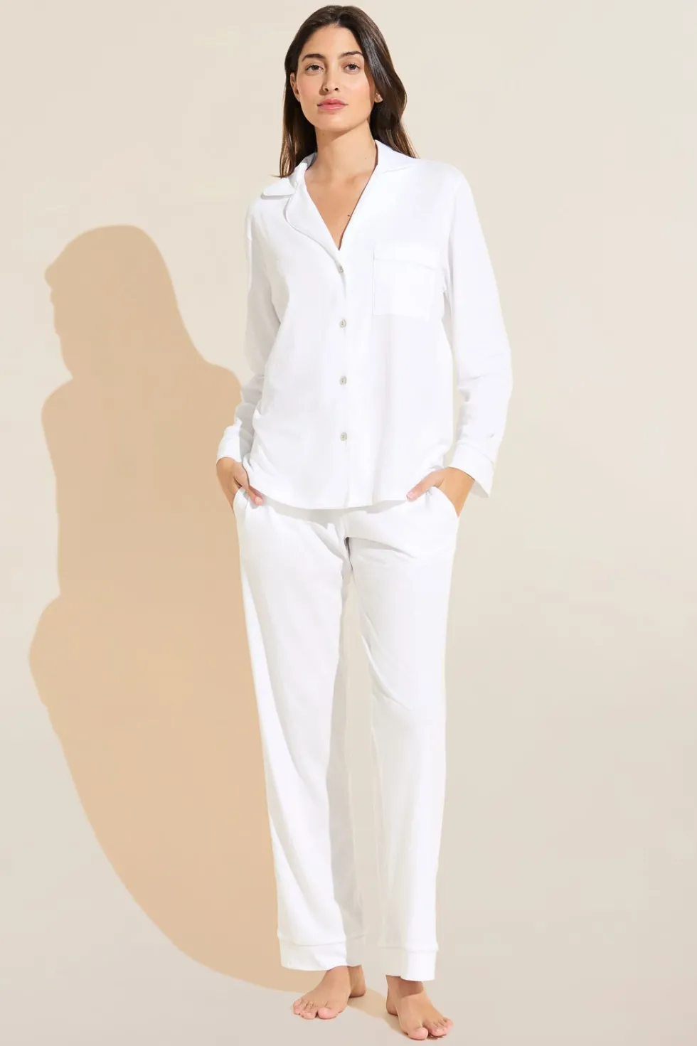 Organic Pima Cotton Notch Collar Top & Pant Pj Set-Eberjey New